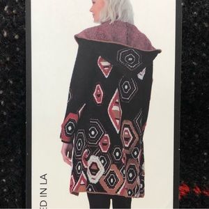 NEW Max Sport Hooded Long Duster Cardigan Sweater, Size Small, Black Red